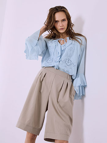 Μπλούζα με βολάν και δέσιμο σε γαλάζιο