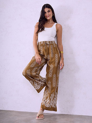 Printed wide-leg trousers in brown