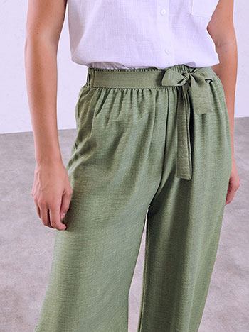 Wide leg trousers with waist tie in light khaki