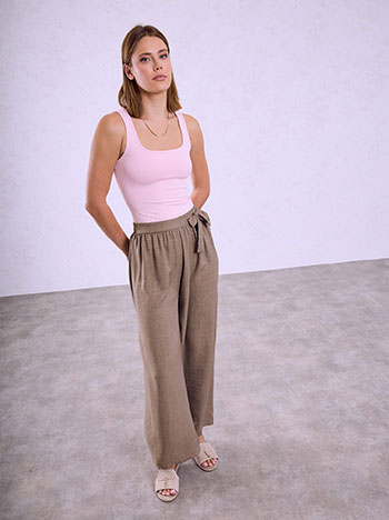 Wide leg trousers with waist tie in brown