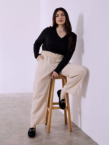 Trousers with elastic waistband in light beige