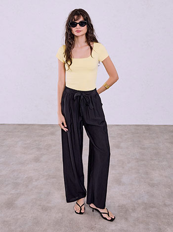 Monochrome wide leg trousers with tie in black