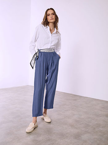 Trousers with decorative scarf in blue