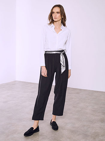 Trousers with decorative scarf in black
