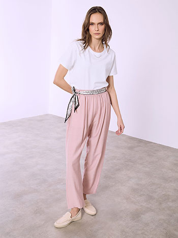 Trousers with decorative scarf in pink