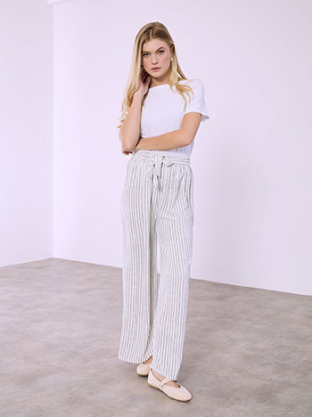 Παντελόνα ριγέ με δέσιμο σε λευκό