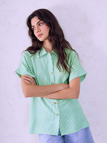 Striped shirt with viscose in mint