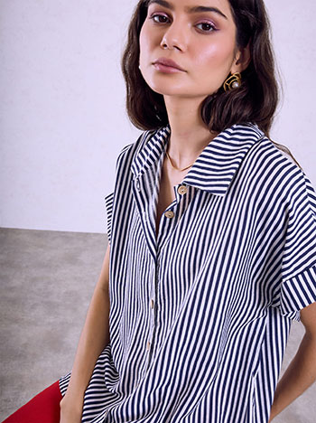 Striped shirt with viscose in dark blue