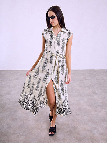 Shirt-dress with belt in black off white