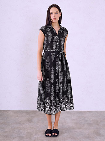 Shirt-dress with belt in black