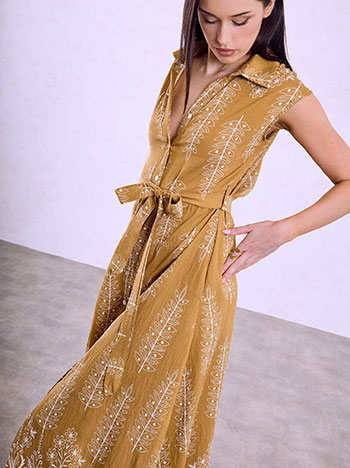 Shirt-dress with belt in camel