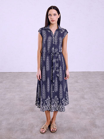 Shirt-dress with belt in dark blue