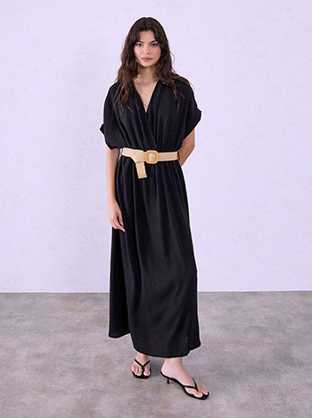 Maxi dress with detachable belt in black