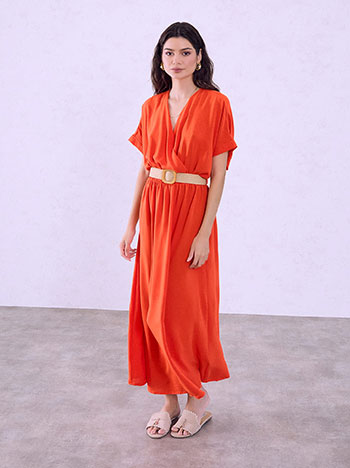 Maxi dress with detachable belt in coral
