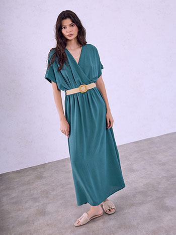 Maxi dress with detachable belt in teal