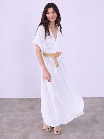 Maxi dress with detachable belt in white