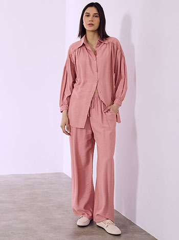 Shirt and trousers with viscose set in dusty pink