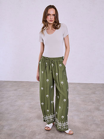 Printed wide leg trousers with viscose in khaki