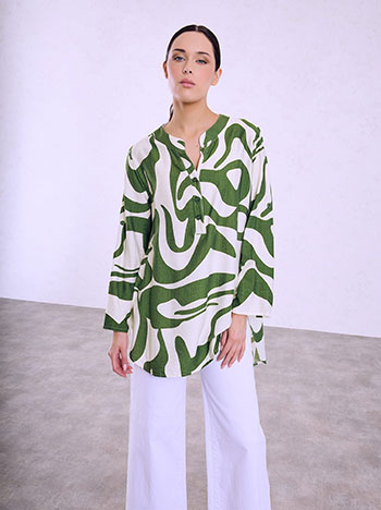 Long printed blouse in dark green