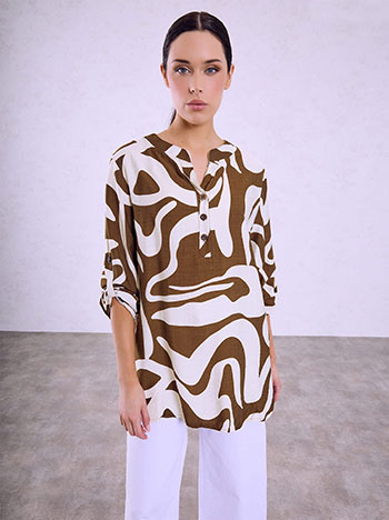 Long printed blouse in brown