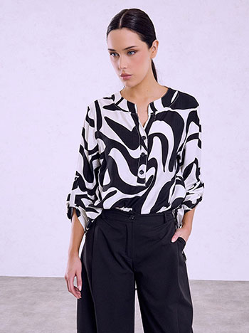 Long printed blouse in black
