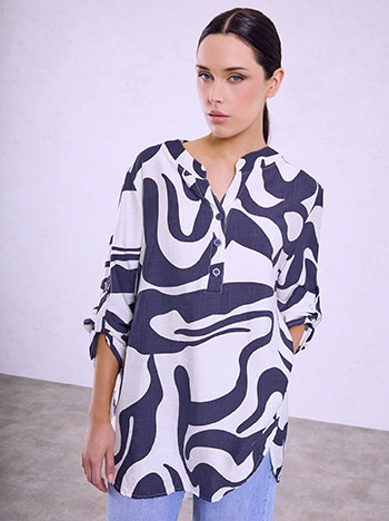 Long printed blouse in dark blue