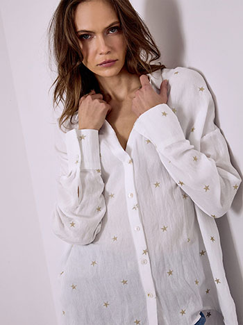 Πουκάμισο ασύμμετρο με αστέρια σε λευκό
