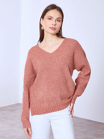 Πουλόβερ ασύμμετρο με V λαιμόκοψη σε σάπιο μήλο