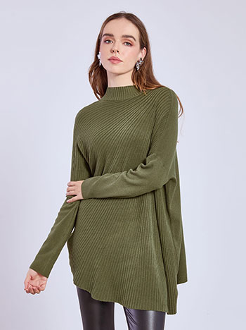 Sweater long with asymmetric hemline in khaki