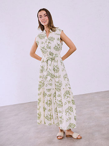 Maxi printed dress in light khaki
