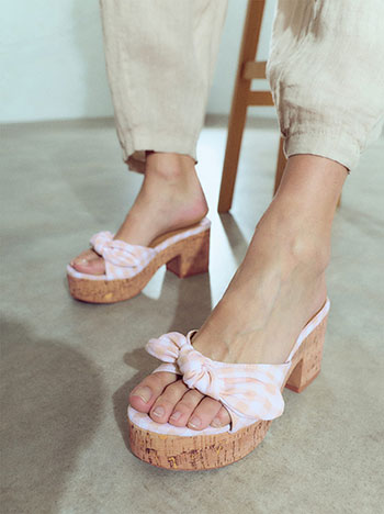 Gingham mules with bow in beige