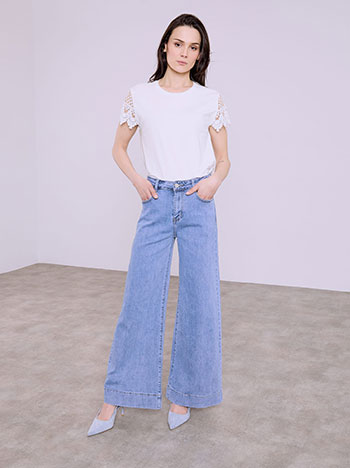 Jeans wide leg with cotton in light blue