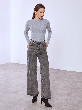 Τζιν wide leg με βαμβάκι σε γκρι σκούρο