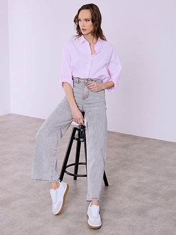 Τζιν wide leg ψηλόμεσο σε γκρι