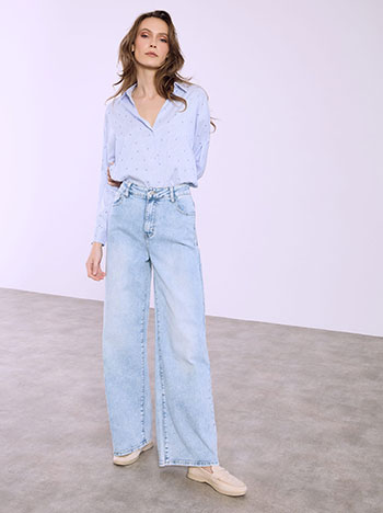 Τζιν wide leg με βαμβάκι σε γαλάζιο