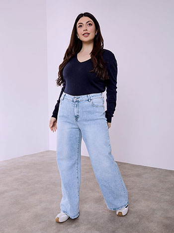 Τζιν wide leg με βαμβάκι σε γαλάζιο
