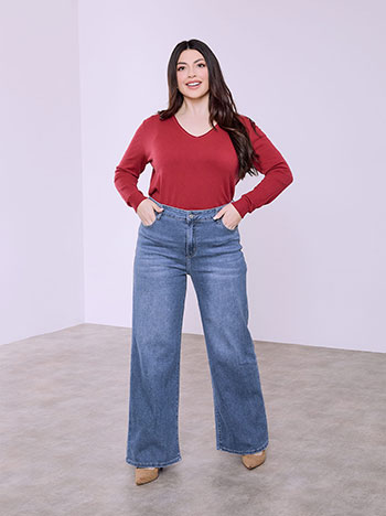 Jeans wide leg with cotton in blue