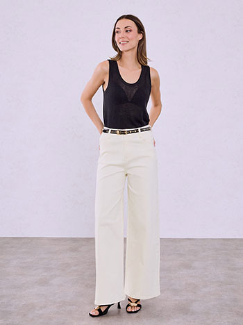 Τζιν wide leg μονόχρωμο σε μπεζ ανοιχτό