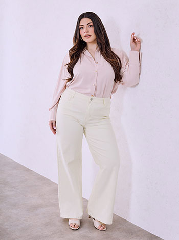 Τζιν wide leg μονόχρωμο σε μπεζ ανοιχτό
