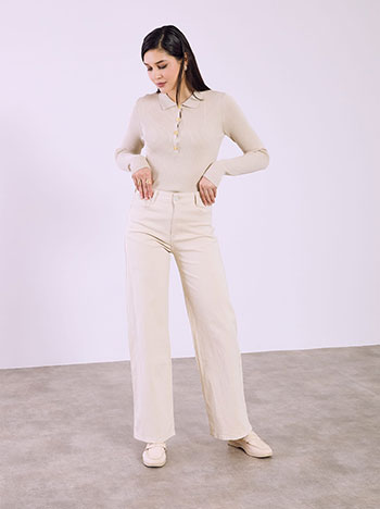 Jeans monochrome with cotton in beige