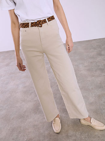 Τζιν ψηλόμεσο wide leg σε μπεζ