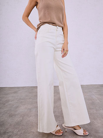 Τζιν ψηλόμεσο wide leg σε μπεζ ανοιχτό