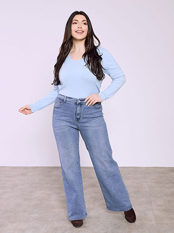 Τζιν wide leg με θηλιές στη μέση σε μπλε ανοιχτό