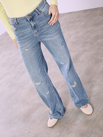 Τζιν με κεντητές πεταλούδες σε μπλε