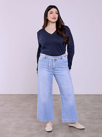 Jeans wide leg with detachable belt in light blue