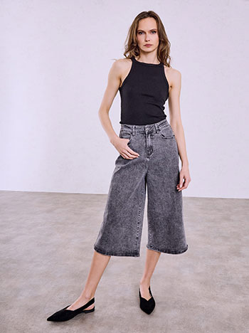 Τζιν μακριά βερμούδα wide leg σε γκρι σκούρο