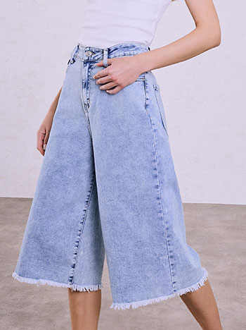 Τζιν μακριά βερμούδα με ξέφτια σε μπλε ανοιχτό