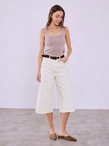 Denim culottes with cotton in light beige