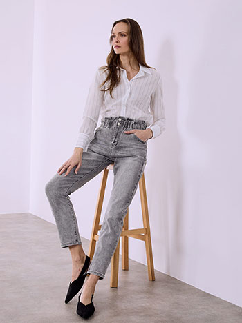 Τζιν mom fit με ελαστική μέση σε γκρι