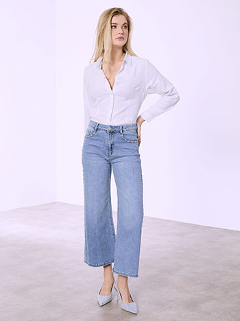 Τζιν με τρουκς wide leg σε μπλε